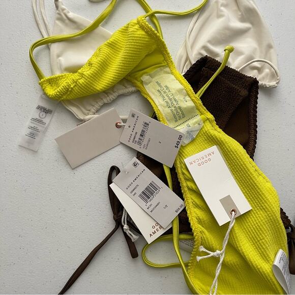 NWT Good American 3 Piece Bikini Set 2 Tiny Tie Bottoms & Triangle Top - Picture 2 of 7